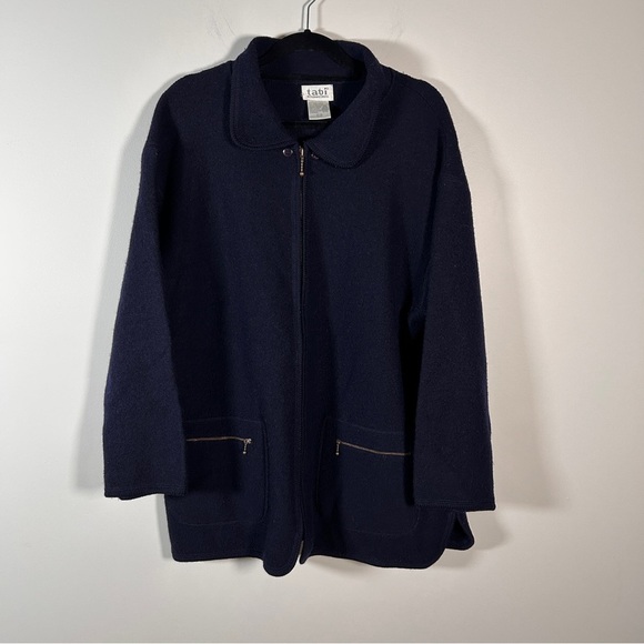 Tabi Wool Coat Women’s size Medium Navy Blue Zip-Up missing hood Oversized - Picture 5 of 9